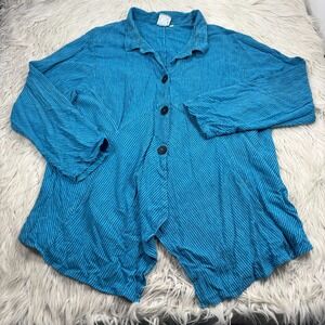 Mill Valley Women's 3X Blue Striped Button Front Hobo Shirt Lagenlook Linen Boho